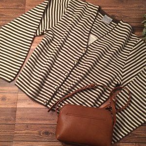 Vintage Country Road Olive and Cream Striped Knit Cardigan Long Sleeve Sweater M